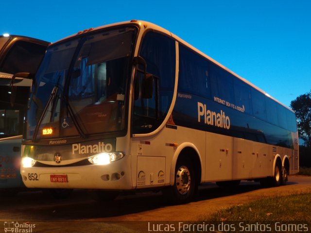 Planalto Transportes 852 na cidade de Palmas, Tocantins, Brasil, por Lucas Ferreira dos Santos Gomes. ID da foto: 3942358.