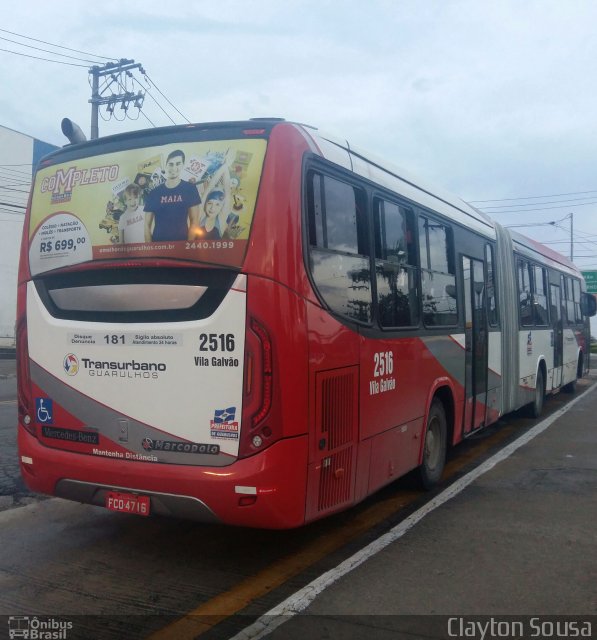 Empresa de Ônibus Vila Galvão 2516 na cidade de Guarulhos, São Paulo, Brasil, por Clayton Sousa. Número da foto: #3948287.