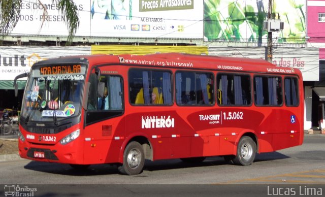 Viação Araçatuba 1.5.062 na cidade de Niterói, Rio de Janeiro, Brasil, por Lucas Lima. ID da foto: 3903329.