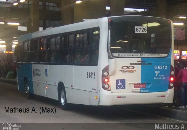 Transwolff Transportes e Turismo 6 6212 na cidade de São Paulo, São Paulo, Brasil, por Matheus Ariel. Número da foto: #4522510.