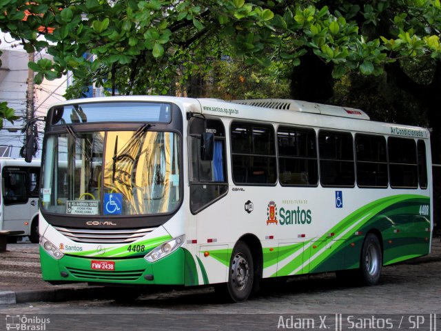 Viação Piracicabana Santos 4408 na cidade de Santos, São Paulo, Brasil, por Adam Xavier Rodrigues Lima. Número da foto: #4524480.