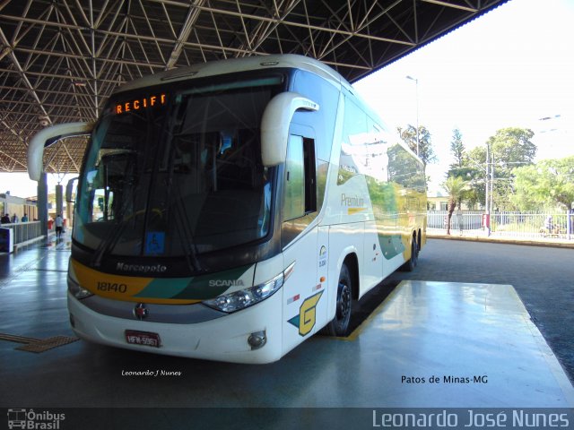 Empresa Gontijo de Transportes 18140 na cidade de Patos de Minas, Minas Gerais, Brasil, por Leonardo J. Nunes. ID da foto: 4543457.