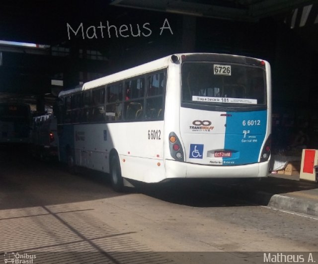Transwolff Transportes e Turismo 6 6012 na cidade de São Paulo, São Paulo, Brasil, por Matheus Ariel. Número da foto: #4514038.