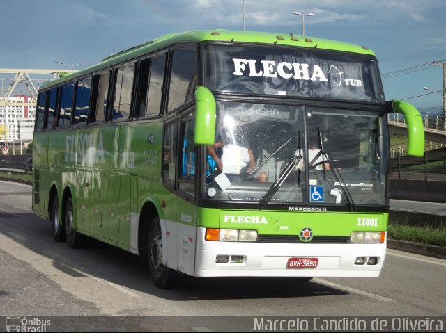 Flecha Turismo 11001 na cidade de Itaboraí, Rio de Janeiro, Brasil, por Marcelo Candido de Oliveira. ID da foto: 4627445.