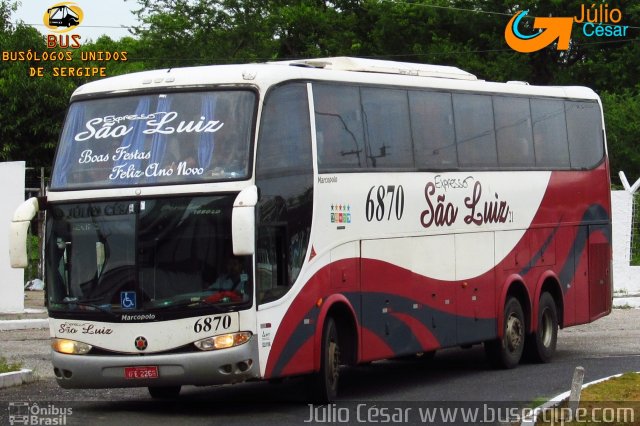 Expresso São Luiz 6870 na cidade de Aracaju, Sergipe, Brasil, por Julio Cesar  Barbosa Martins. Número da foto: #4635528.