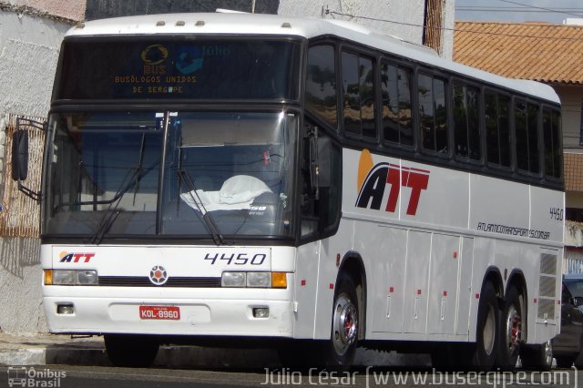 ATT - Atlântico Transportes e Turismo 4450 na cidade de Aracaju, Sergipe, Brasil, por Julio Cesar  Barbosa Martins. ID da foto: 3985749.