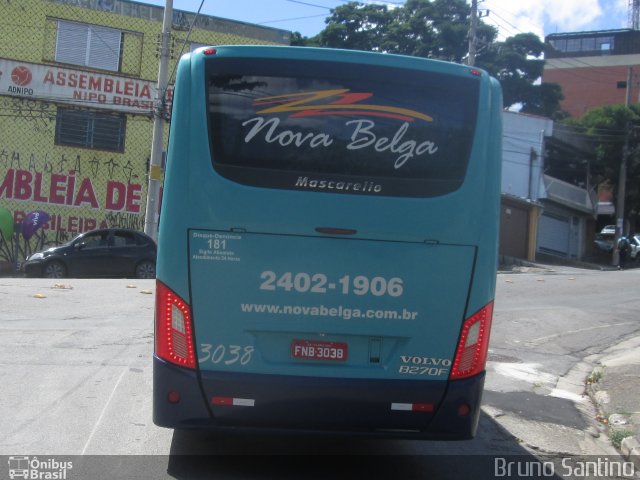 Nova Belga Transportadora Turística 3038 na cidade de Taboão da Serra, São Paulo, Brasil, por Bruno Santino. ID da foto: 3984408.