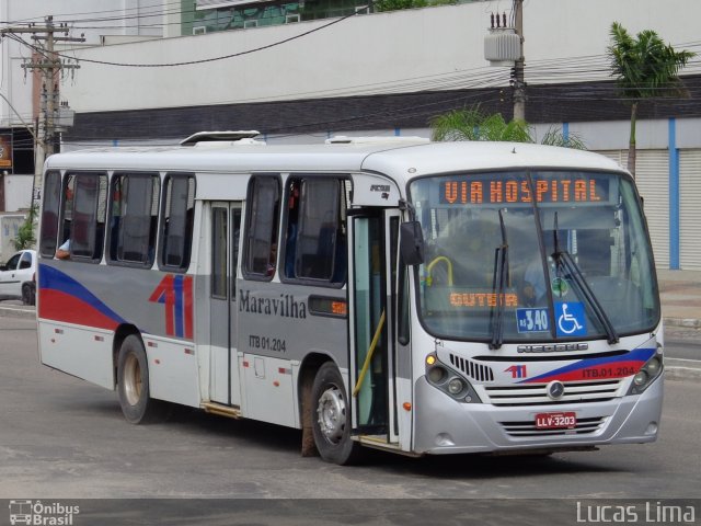 Maravilha Auto Ônibus ITB.01.204 na cidade de Itaboraí, Rio de Janeiro, Brasil, por Lucas Lima. Número da foto: #4017724.