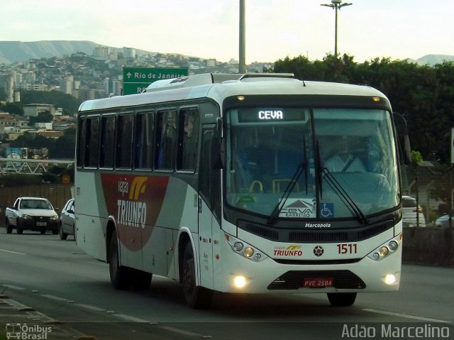 Viação Triunfo 1511 na cidade de Belo Horizonte, Minas Gerais, Brasil, por Adão Raimundo Marcelino. ID da foto: 4066551.