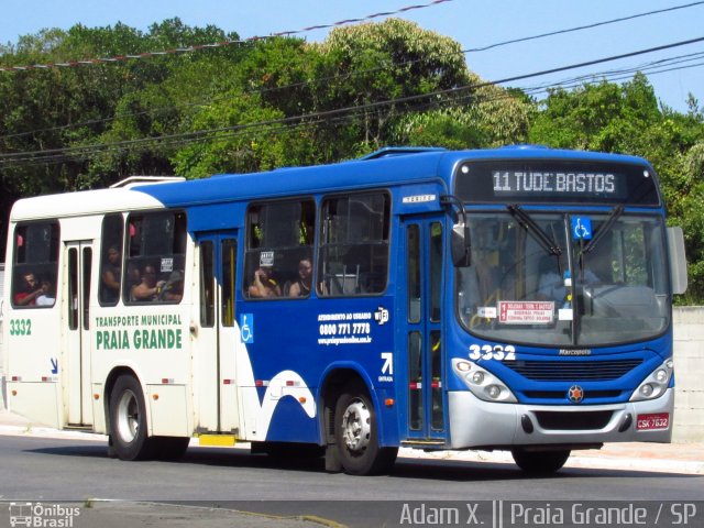 Viação Piracicabana Praia Grande 3332 na cidade de Praia Grande, São Paulo, Brasil, por Adam Xavier Rodrigues Lima. Número da foto: #4149017.