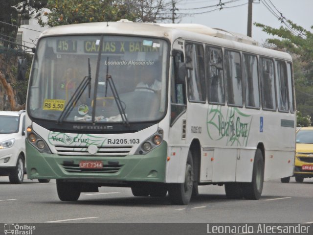 Viação Vera Cruz RJ 205.103 na cidade de Rio de Janeiro, Rio de Janeiro, Brasil, por Leonardo Alecsander. ID da foto: 4202464.