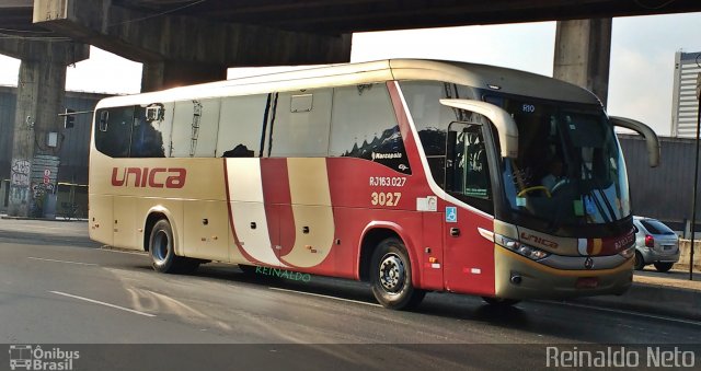 Transportes Única Petrópolis RJ 163.027 na cidade de Rio de Janeiro, Rio de Janeiro, Brasil, por Reinaldo Neto. ID da foto: 4210517.