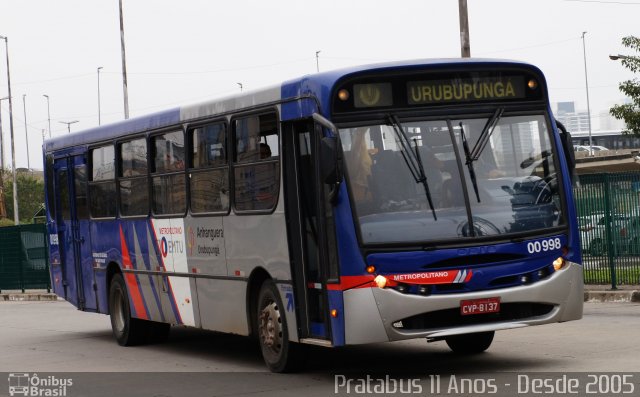 Auto Viação Urubupungá 00998 na cidade de São Paulo, São Paulo, Brasil, por Cristiano Soares da Silva. ID da foto: 4215220.