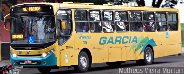 Viação Garcia 7019 na cidade de Maringá, Paraná, Brasil, por Matheus Vieira Mortari. Número da foto: #4220658.