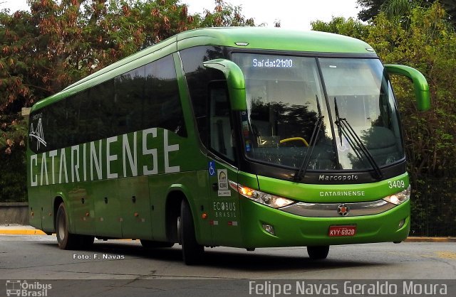 Auto Viação Catarinense 3409 na cidade de São Paulo, São Paulo, Brasil, por Felipe Navas Geraldo Moura . ID da foto: 4275401.