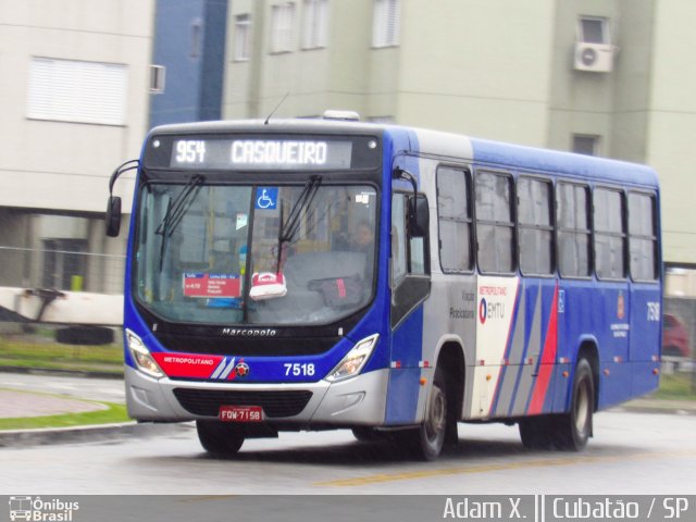 Viação Piracicabana 7518 na cidade de Cubatão, São Paulo, Brasil, por Adam Xavier Rodrigues Lima. ID da foto: 4276790.