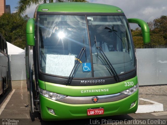 Auto Viação Catarinense 3310 na cidade de Aparecida, São Paulo, Brasil, por Luis Philippe Cardoso Coelho. Número da foto: #4235785.