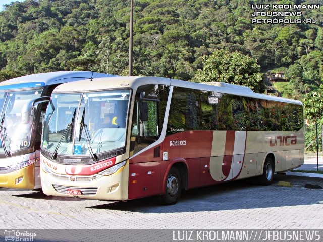 Transportes Única Petrópolis RJ 163.003 na cidade de Petrópolis, Rio de Janeiro, Brasil, por Luiz Krolman. Número da foto: #4304482.