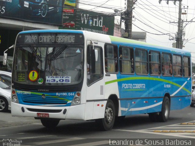 Viação Ponte Coberta RJ 190.044 na cidade de Rio de Janeiro, Rio de Janeiro, Brasil, por Leandro de Sousa Barbosa. ID da foto: 4427415.