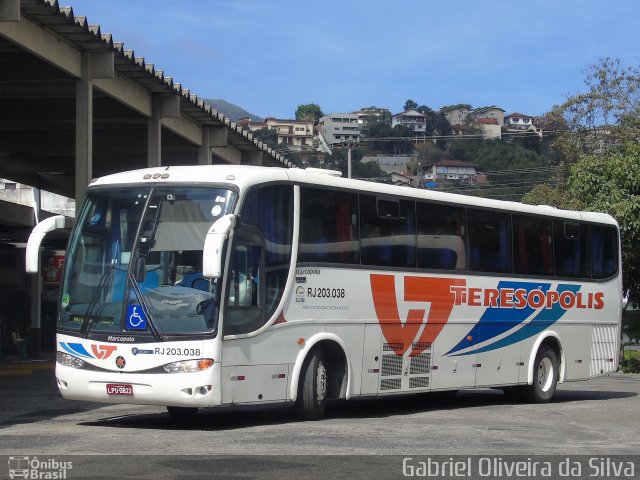 Viação Teresópolis RJ 203.038 na cidade de Teresópolis, Rio de Janeiro, Brasil, por Gabriel Oliveira da Silva. ID da foto: 4372141.