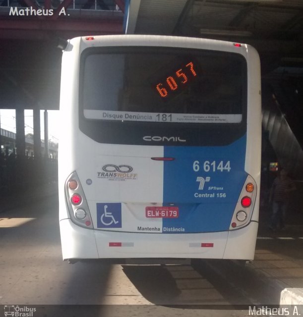 Transwolff Transportes e Turismo 6 6144 na cidade de São Paulo, São Paulo, Brasil, por Matheus Ariel. ID da foto: 4482856.