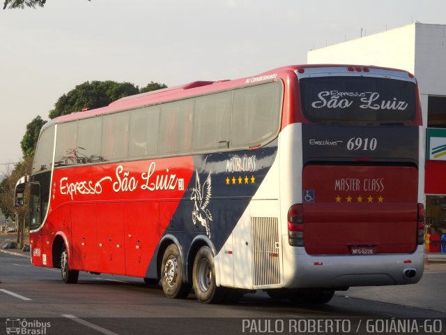 Expresso São Luiz 6910 na cidade de Goiânia, Goiás, Brasil, por Paulo Roberto de Morais Amorim. Número da foto: #4484960.