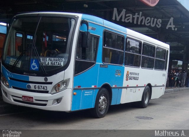 Transwolff Transportes e Turismo 6 6743 na cidade de São Paulo, São Paulo, Brasil, por Matheus Ariel. Número da foto: #4490351.