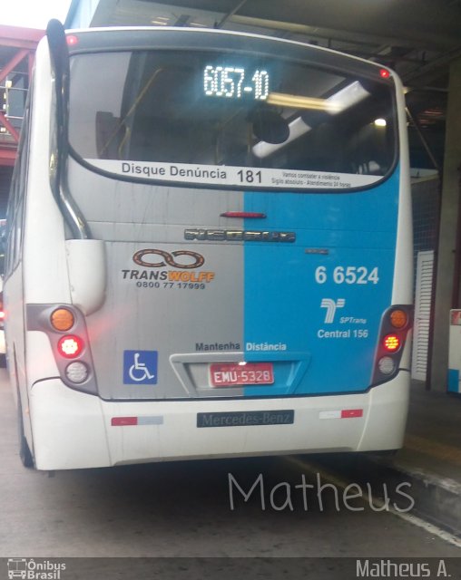 Transwolff Transportes e Turismo 6 6524 na cidade de São Paulo, São Paulo, Brasil, por Matheus Ariel. Número da foto: #4492529.